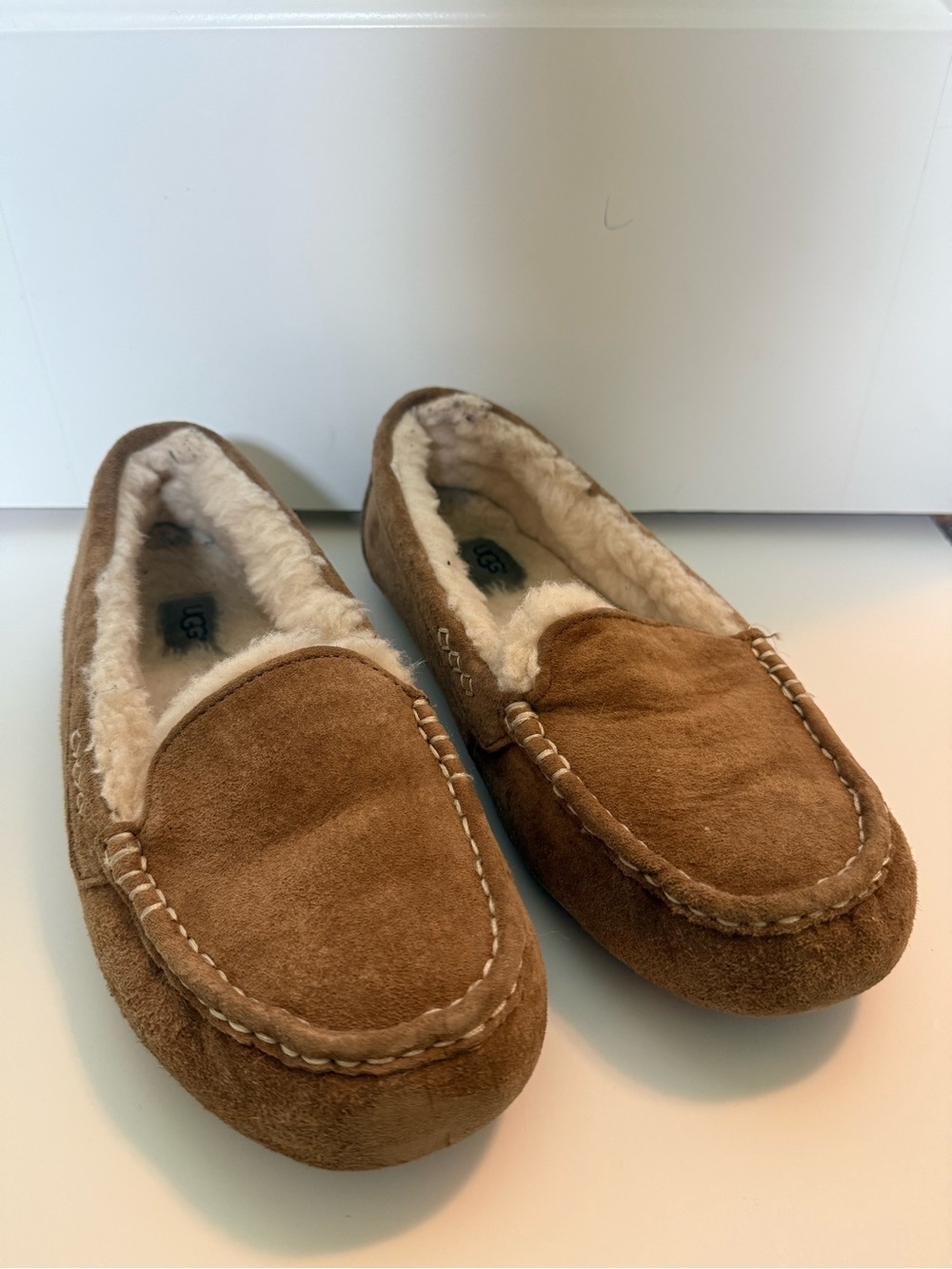 UGG Chestnut Suede Shearling-Lined Moccasin Slippers